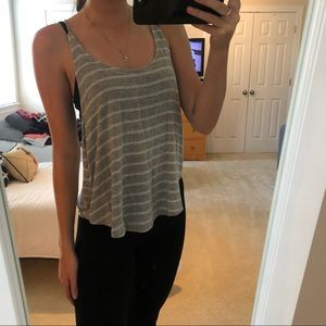 Gray and White Striped Flowy Tank Top
